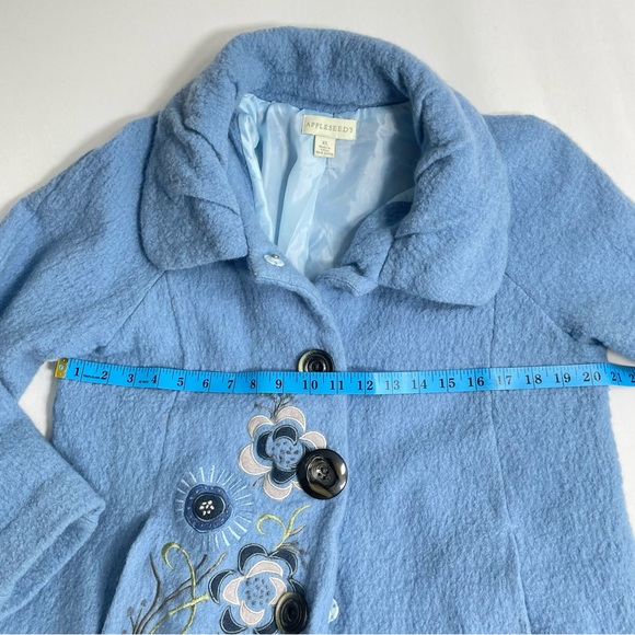 Vintage Style Embroidered Blue Snap Up Wool Jacket Women’s Coat XL - Picture 14 of 14